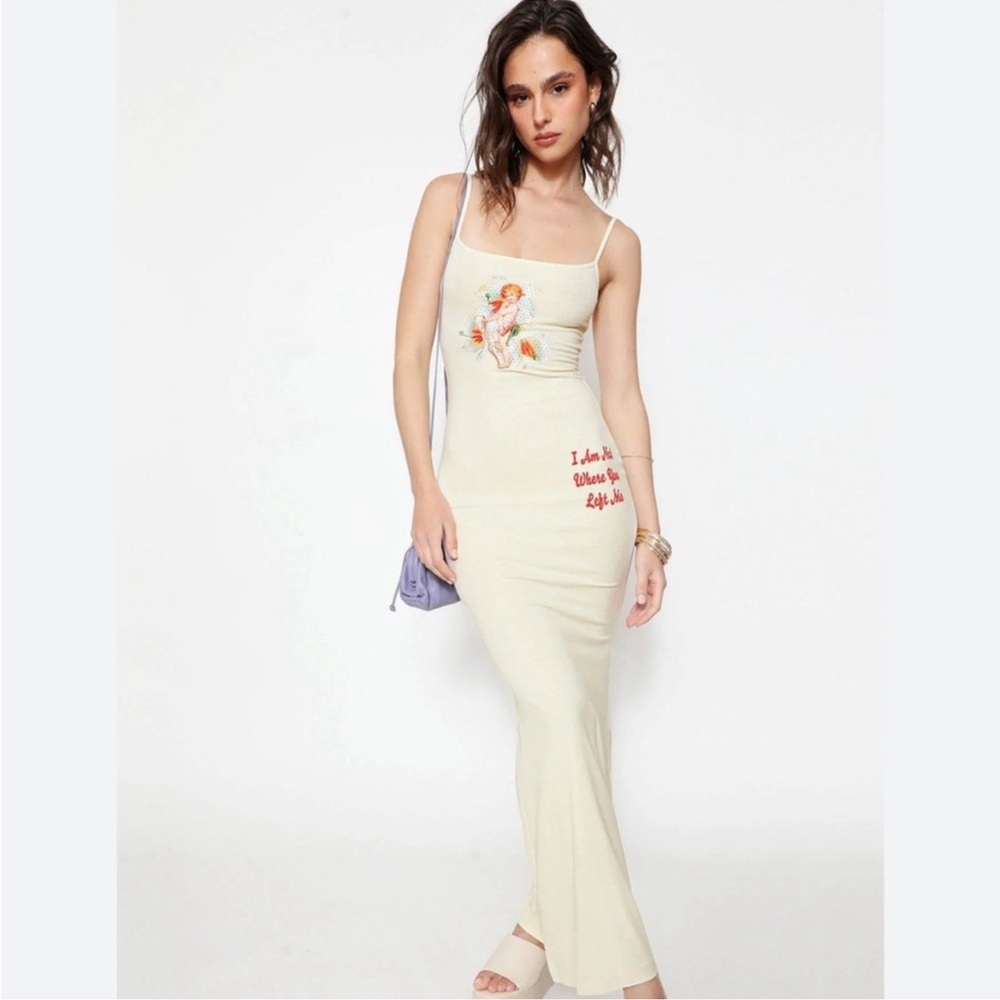 Boys Lie Cream Bodycon Maxi Dress with Spaghetti Straps